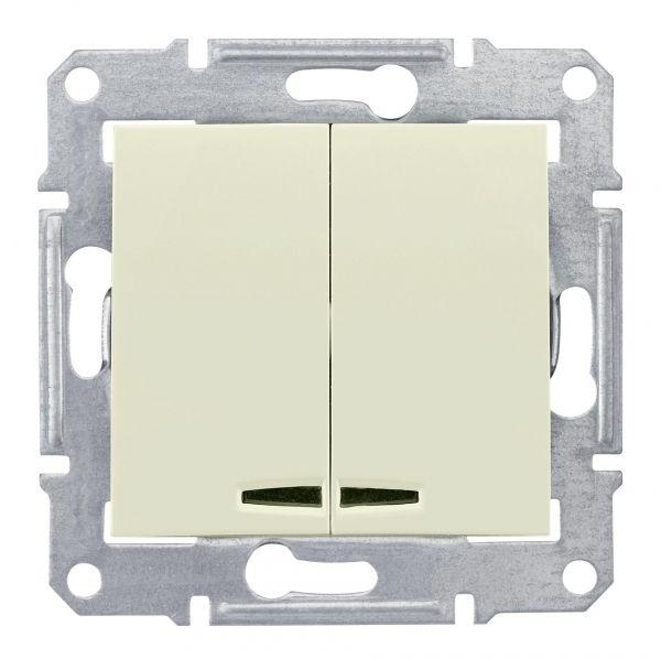 Выключатель двухклавишный Schneider Electric Sedna  IP20 (сх. 5а) 250В с син. подсветкой беж.  SDN0300347