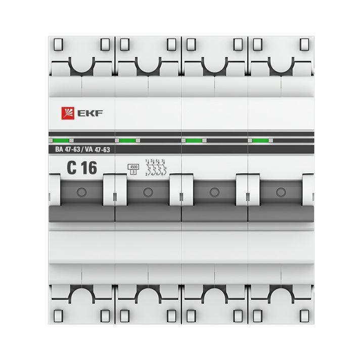 Выключатель автоматический модульный 4п C 16А 4.5кА ВА 47-63 PROxima EKF mcb4763-4-16C-pro