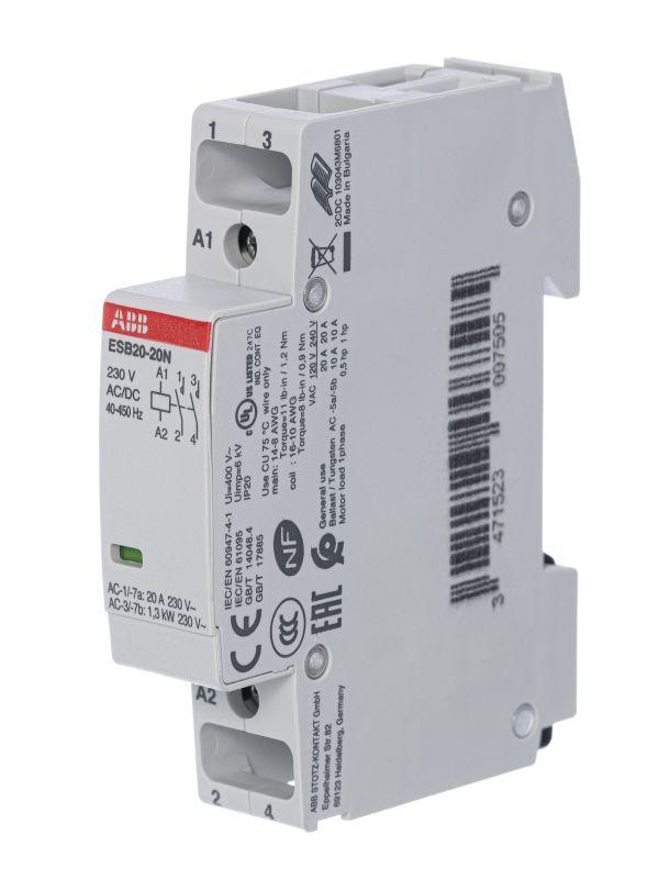 Контактор ABB модульный ESB20-20N-06 (20А АС-1 2НО) катушка 230В AC/DC 1SBE121111R0620