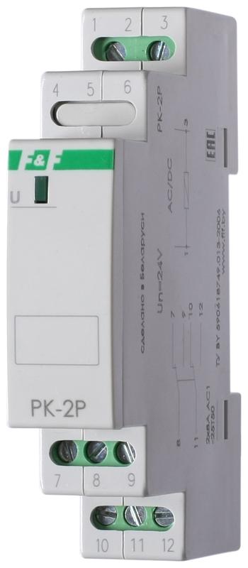 Реле промежуточное PK-2P/Un (монтаж на DIN-рейке 35мм 24В AC/DC 2х8А 2P IP20) F&F EA06.001.008